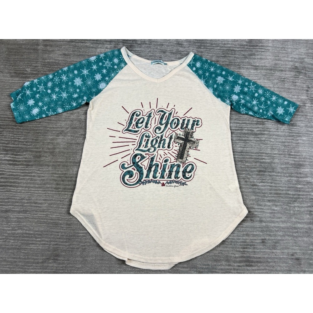Southern‎ Grace Top Womens 2XL Raglan 3/4 Sleeve V-Neck Cotton Blend